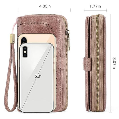 GAEKEAO Leather Credit Card Holder Wallet for Women RFID Blocking Large Capacity Bifold Zipper Card Case Organizer with Wristlet 45 Slots - color: Pink