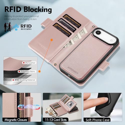 Antsturdy Compatible with MagSafe iPhone 17 Air Wallet Case,Rose Gold - color: (Detachable with Magsafe)-Rose Gold