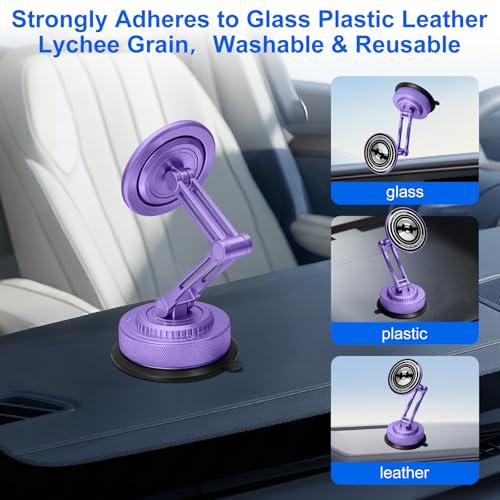 All-Metal Alloy Long Arm Magnetic Suction Cup Car Phone Mount(Purple) - color: Purple