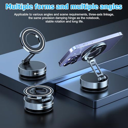 HZEL Car Vacuum Magnetic Phone Holder, Suction Cup Foldable Vehicle Smartphones Mount, 360° Rotatable Adjustable Automotive Cellphone Stand Accessories, Universal for SUV, Sedan, Truck (Black) - color: Black