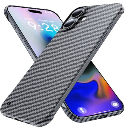 GRECAZO Ultra Thin Carbon Fiber Texture Case for iPhone 16, Black | Frosted Skin-Like Soft Touch Matte Hard PC Back Cover, Slim Fit Lightweight Frameless Borderless Minimalist Design, 6.1 Inch - size: iPhone 16
