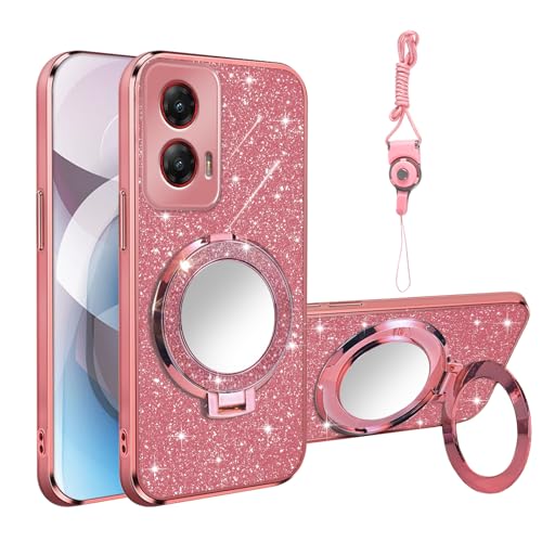 Phone Case for Moto G Stylus 5G 2024 with Ring Holder Kickstand [Mirror & Lanyard], Women Girls Plating Bling Clear Soft Shockproof Cover Magnetic Case for Moto G Stylus 5G 2024, Rose Gold - color: Rose Gold, size: Motorola Moto G Stylus 5G 2024