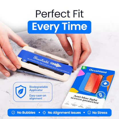Ocushield Anti Blue Light Tempered Glass Screen Protector of iPhone 16 Plus (6.7")– Blocks Blue Light, Prevents Eye Strain & Helps You Sleep Better, 9H Hardness & Case Friendly - size: iPhone 16 Plus (6.7")