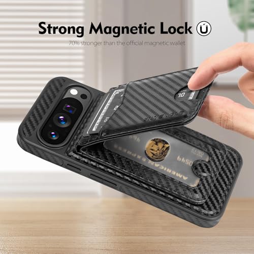 SkyEagle Compatible with Magsafe 2 in 1 Detachable Google Pixel 10 Pro XL Wallet Case with Card Holder Women Men,Magnetic PU Leather RFID Blocking Shockproof Flip Kickstand Credit Slots,Carbon Black - color: Carbon Black, size: 6.8 inches
