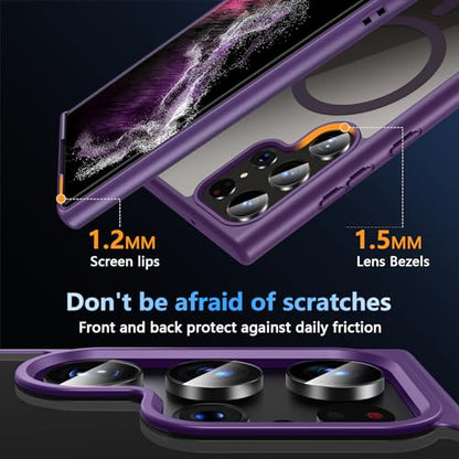 Hensinple for Samsung Galaxy S22 Ultra Case Magnetic, Galaxy S22 Ultra Phone Case [Compatible with Magsafe] Wireless Charging Translucent Back Shockproof Cover Case 6.8 Inch, Purple - color: Purple-S22 Ultra, size: Galaxy S22 Ultra 6.8 inch