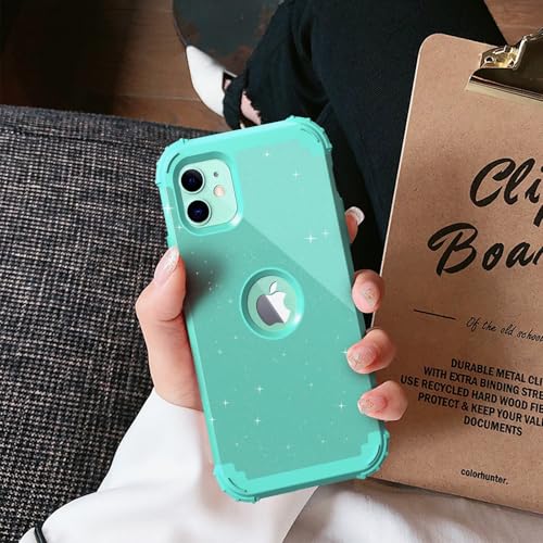 IDweel for iPhone 11 Case with Screen Protector(Tempered Glass), Hybrid 3 in 1 Shockproof Slim Fit Heavy Duty Protection Hard PC Cover Soft Silicone Bumper Full Body Case,Glitter Cyan - color: Glitter Cyan