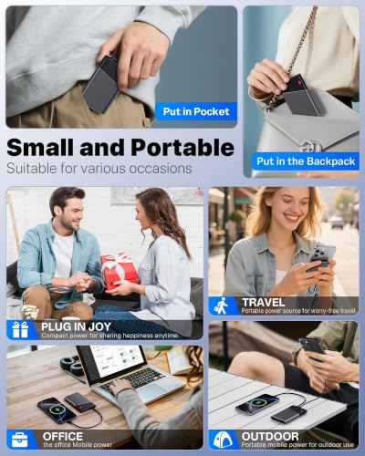 Aaoyun 10000mAh Portable Power Bank, 22.5W PD Fast Charging Battery Pack with Built-in USB-C Cable, Ultra-Slim External Phone Charger for iPhone 17/16/15, Samsung Galaxy S24, Android (Grey) - color: Grey