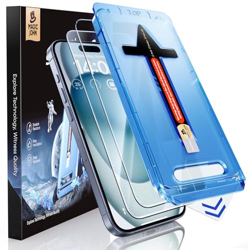 MAGIC JOHN Easy Installation for iPhone 15 Screen Protector, Tempered Glass