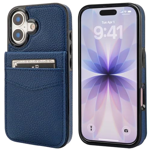 KIHUWEY for iPhone 17 Wallet Case Card Holder Kickstand, Lichee Blue | Credit Card Slots, PU Leather, Magnetic Clasp, Flip Heavy Duty Protection Cover for Men and Women - color: Lichee Blue