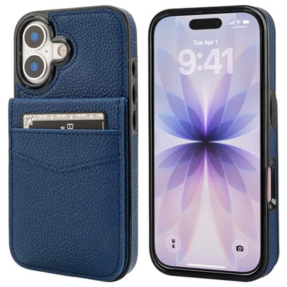 KIHUWEY for iPhone 17 Wallet Case Card Holder Kickstand, Lichee Blue | Credit Card Slots, PU Leather, Magnetic Clasp, Flip Heavy Duty Protection Cover for Men and Women - color: Lichee Blue