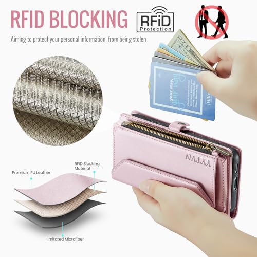 for Samsung Galaxy S23 Wallet Case with Card Holder, Rose Gold | RFID Blocking Slots, Crossbody Lanyard, Wrist Strap, Zipper Pocket Purse Handbag, Magnetic Closure - color: Rose Gold, size: Galxay S23