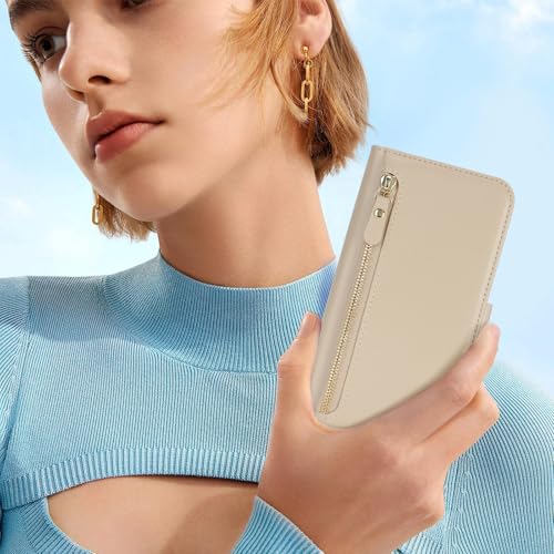 Ｈａｖａｙａ for iPhone 16 case Wallet with Card Holder Zipper for Women Men PU Leather Flip Folio Credit Card Slots Stand Shockproof Phone Cover(6.1")-Beige - color: Beige-A