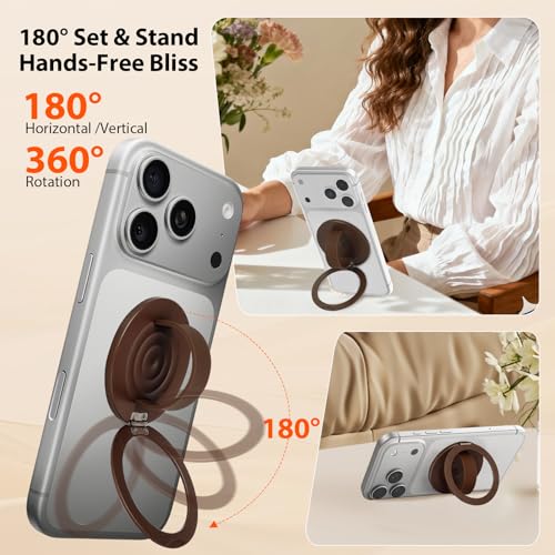 Upgraded Magnetic Phone Grip&Phone Stand, Liquid Silicone Soft and Portable Phone Ring, Removable Finger Loop Ring Grip Holder for iPhone, Strong Magnetic , Compatible with MagSafe Phone Case Brown - color: Light Brown