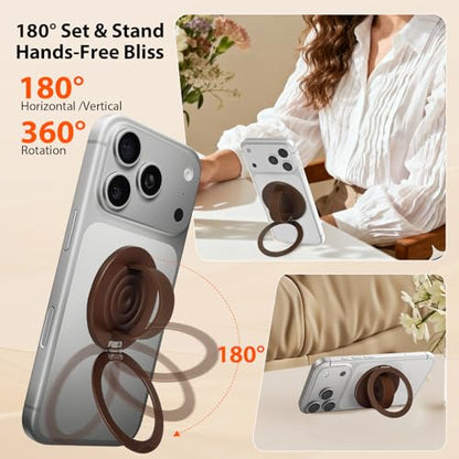 Upgraded Magnetic Phone Grip&Phone Stand, Liquid Silicone Soft and Portable Phone Ring, Removable Finger Loop Ring Grip Holder for iPhone, Strong Magnetic , Compatible with MagSafe Phone Case Brown - color: Light Brown