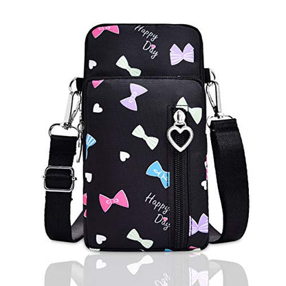 BIAOTIE Lightweight Small Crossbody bags Cell Phone Purses Travel Pouch Shoulder Bag for Women - color: Black Bow