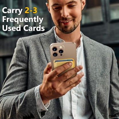 Upgraded MagSafe Wallet, Magnetic Phone Wallet 3 Cards Holder, 23 Magnets, Credit Card RFID Blocking, Slim Leather, Magnetic Wallets for iPhone 17/16/15/14/13/12 Series-Gold - color: Gold
