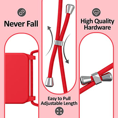 Crossbody Lanyard Strap Case for iPhone 14 Pro Max, Neck Cross Body, Adjustable Holder Removable, Drop Protection Shockproof, Hands-Free Silicone Case 6.7 inch, 150 cm Strap, iP14PM - Red - color: Red