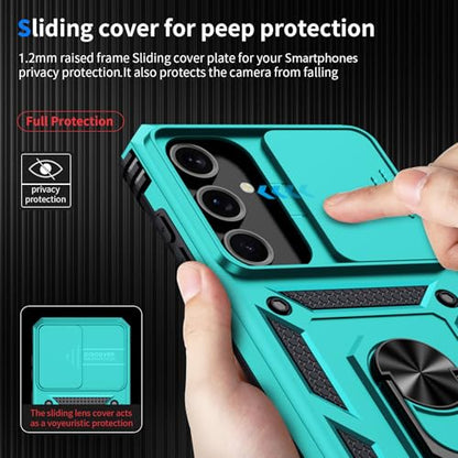 for Samsung Galaxy S23 Case with Camera Lens Cover, 10 FT Military Grade Drop Protection, Magnetic Ring Holder Kickstand Protective Phone Case, Ice Green - color: Ice Green