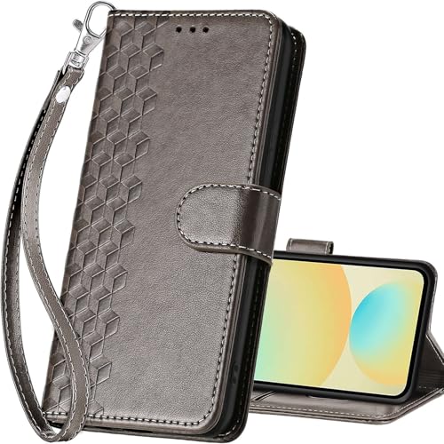 for Samsung Galaxy S24 FE Wallet case, Gray-Cube | 3 Card Holders, Kickstand, Shockproof TPU Shell, PU Leather, Magnetic Closure, Protective Flip Folio Cover, Women - color: 10