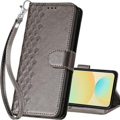 for Samsung Galaxy S24 FE Wallet case, Gray-Cube | 3 Card Holders, Kickstand, Shockproof TPU Shell, PU Leather, Magnetic Closure, Protective Flip Folio Cover, Women - color: 10