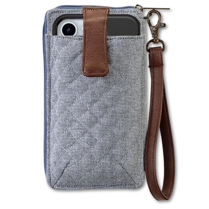 Bella Taylor Cell Phone Wristlet, Quilted Phone Wallet for Women | Lightweight, RFID blocking, phone pocket, built-in wallet, card organizer, coin pocket, secure zipper, quality construction - color: Blue Chambray