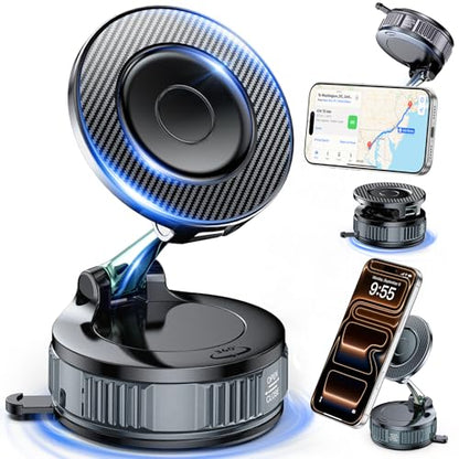 EGV Car Phone Holder for MagSafe, 360° Adjustable Carbon Fiber Mount - color: Holder Gray