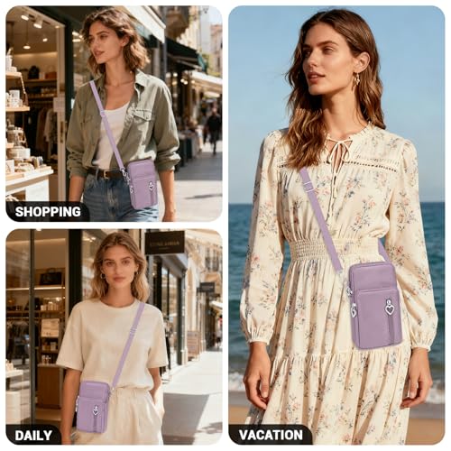YINHEXI Small Crossbody Bags for Women Trendy, Mini Triple Compartment Cell Phone Crossbody Wallet Purses - color: Lavender-2
