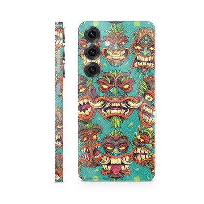 Glossy Glitter Phone Skin Compatible with Samsung Galaxy S25 - Crazy Tikis - Premium 3M Vinyl Protective Wrap Decal Cover - Easy to Apply | Crafted in The USA by MightySkins - color: Crazy Tikis, size: Galaxy S25 (Full Wrap), style: Glossy Glitter Finish