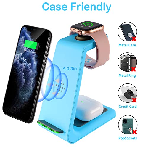Wireless Charger Stand,YOCUNKER 3 in 1 Qi Fast Wireless Charging Station Dock for Apple Watch7/SE/6/5/4/3/2, Airpods Pro/3/2, iPhone 14/13/13 Pro/13 Pro Max/12/12 Pro/12 Pro Max/11/X/XR/XS Max (Blue) - color: Blue
