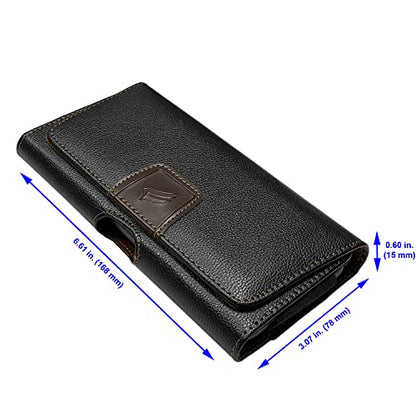 Leather Cell Phone Holster for Boost Celero 5G, Motorola Moto G, Moto G Power 2021/2022, TCL 30V, 30XE, 30XL, Wiko Voix - Horizontal Case Waist Carrying Pouch with Belt Clip/Loops, Black - size: Large
