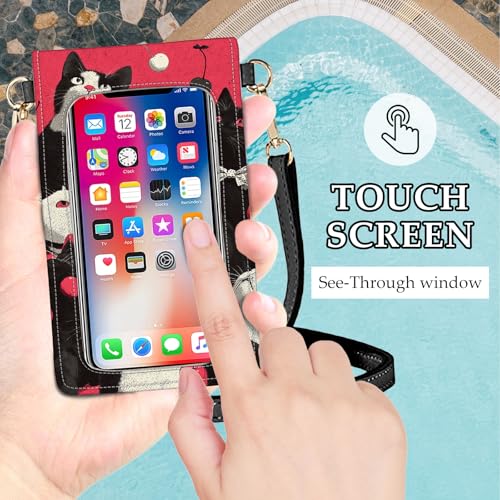 Small Crossbody Bags for Women Touchscreen Cell Phone Bag Cross Body Purses with adjustable Strap,Gifts For Teenage Girls - color: Cats With Pink Bow
