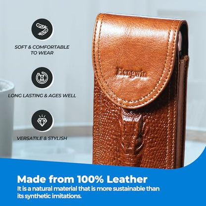 Leather Cell Phone Holster Fits for iPhone 17 Pro Max 16 Plus 15 Pro Max 14 Plus 13 Pro Max 12 Pro Max Samsung Galaxy S25 Edge S25 Ultra S24 Ultra Pouch Case with Belt Clip Belt Holder (Brown) - color: Brown