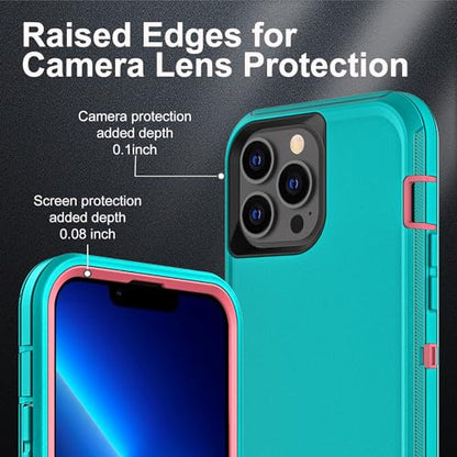 YKHJKLEC for iPhone 13 Pro Max Case, Military Grade 3 in 1 Heavy Duty Shockproof/Drop Proof/Dust Proof Case with 2Pcs Tempered Glass Screen Protector (Aqua Blue/Pink) - color: Aqua Blue/Pink