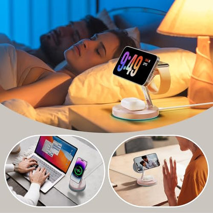 3 in 1 Mag-Safe Wireless Charger Stand for iPhone Apple Watch AirPods - color: Pink