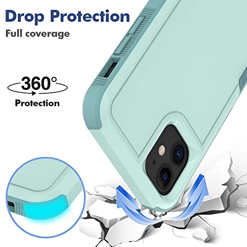 Jeylly for iPhone 11 Case, for iPhone 11 Case [3 in 1] Shockproof TPU Hard Back Hybrid Design and [2 x Tempered Glass Screen Protector], Military Grade Drop Proof Full Body Protective Cover, Turquoise | for iPhone 11 Case Military Grade Drop Proof Full Bo