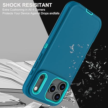 YKHJKLEC for iPhone 17 Pro Case, Military Grade 3 in 1 Heavy Duty Shockproof/Drop Proof/Dust Proof Case with 2Pcs Tempered Glass Screen Protector (Blue/Turquoise) - color: Blue/Turquoise