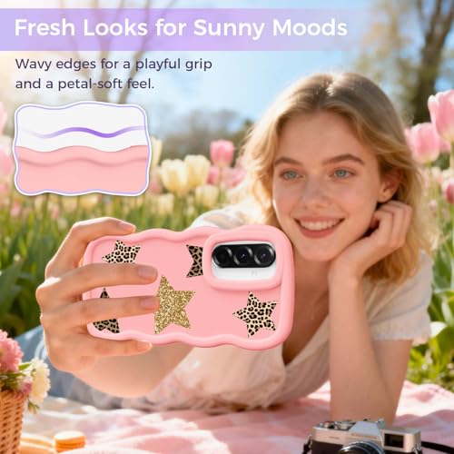 for Galaxy A36 Phone Case, Wavy Soft TPU, Pink-Leopard Star | Wavy Frame Design, Soft Slim TPU, Full Camera Lens Protection, Shockproof Phone Cover - color: Pink-Leopard Star, size: Samsung A36