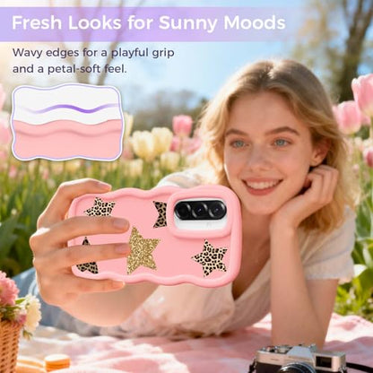 for Galaxy A36 Phone Case, Wavy Soft TPU, Pink-Leopard Star | Wavy Frame Design, Soft Slim TPU, Full Camera Lens Protection, Shockproof Phone Cover - color: Pink-Leopard Star, size: Samsung A36
