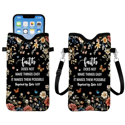 Faith Neoprene Cell Phone Sleeve Pouch Case Bag for Women, Lightweight Sleeve with Crossbody Strap Neck Lanyard, Christ Cell Phone Bag Gifts for Christmas Birthday 7.1 X 3.9 inch - color: Faith1
