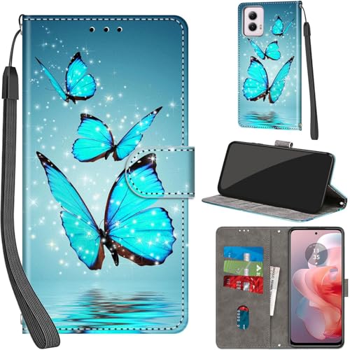 Case Wallet for Motorola Moto G Power 5G 2024, Three Butterfly | Kickstand, 3 Card Holder, Shockproof TPU Interior Shell, PU Leather, Magnetic Flip Cover, Lanyard Strap - color: Pic:10