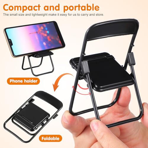 SHINEOFI 12 Pcs Mini Folding Chair Cell Phone Stand,Doll House Folding Chair Models,Hands-Free Portable Desktop Stand Cute Decor for Smartphone Tablet Dollhouse Decoration