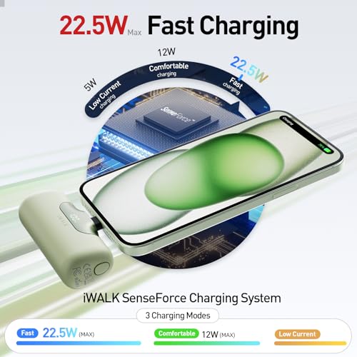 iWALK Portable Charger 5500mAh Next-Gen Small Power Bank 22.5W Fast Charging Battery USB-C Portable Phone Charger for iPhone 18/17/16/15 17 Plus 17 Pro Max iPad, Samsung Galaxy S25 S24 Android, Green - color: Green