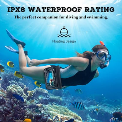Ipx8 Waterproof Fanny Pack, 1 Pack Floating Waterproof Phone Pouch Touchscreen Dry Bag with Adjustable Waist Strap for Beach, Swimming, Kayaking, Boating, Fits Phones up to 8.5"(Black) - color: Black