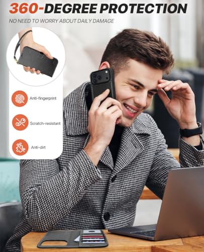 OCASE for iPhone 17 Pro Max Detachable Wallet Case with Card Holder, 2 in 1 PU Leather Flip Folio with RFID Blocking Stand Wrist Strap Shockproof Phone Cover 6.9 Inch 2025, Graphite - color: Graphite, size: iPhone 17 Pro Max