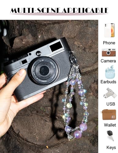 Handmade Beaded Charm Cell Phone Camera Lanyard, Wrist Strap with Tether Tab,Phone Chain String, Keychain Wallet Decor - style: 2-in-1 Starlight Purple.
