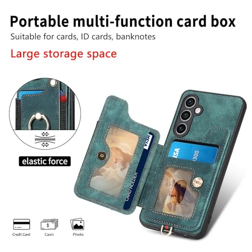for Samsung Galaxy S25 Case Wallet with Card Slots Green | PU Leather Flip Folio Cover,RFID Blocking Ring Holder,Kickstand,Wrist Strap,Shockproof,Magnetic Protective,Women Men Girls - color: Green, size: Galaxy S25 6.2 Inch