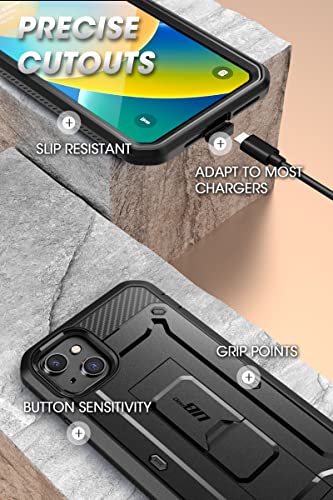 SUPCASE for iPhone 14 Case with Stand & Belt-Clip (Unicorn Beetle Pro), [Built-in Screen Protector] [Military-Grade Drop Protection] Heavy Duty Rugged Phone Case for iPhone 14 / iPhone 13, Black | Built-in Kickstand, 360° Rotating Belt Clip, Full-Body Rug