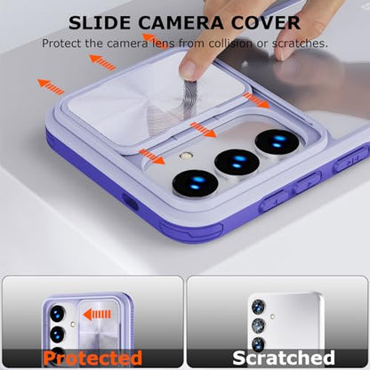 Designed for Samsung Galaxy S25 Ultra Case with Slide Camera Cover, Clear Slim Fit Shockproof Protective Camera Cover Protection Phone Case for S25 Ultra 5G 6.8 inch 2025(Clear Purple) - color: Clear Purple