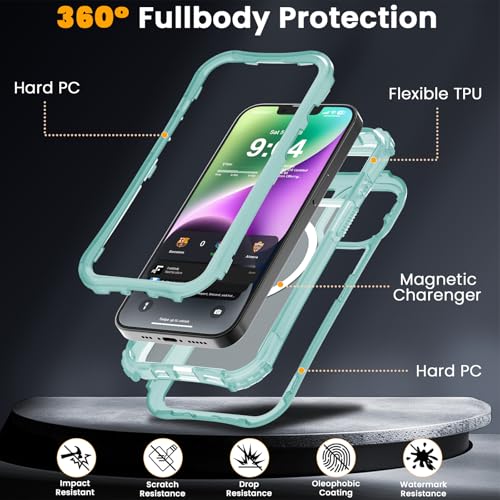 WRJ MaWRJ Magnetic Matte for iPhone 13 Case,iPhone 14 Case,[Compatible with MagSafe][Military Grade Drop Protection] Translucent Anti-Fingerprint Full Body Shockproof Phone Case-Jade Green - color: Jade Green, style: Matte