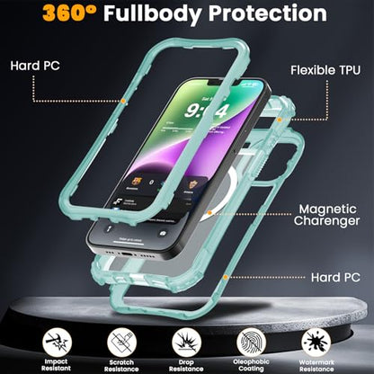 WRJ MaWRJ Magnetic Matte for iPhone 13 Case,iPhone 14 Case,[Compatible with MagSafe][Military Grade Drop Protection] Translucent Anti-Fingerprint Full Body Shockproof Phone Case-Jade Green - color: Jade Green, style: Matte